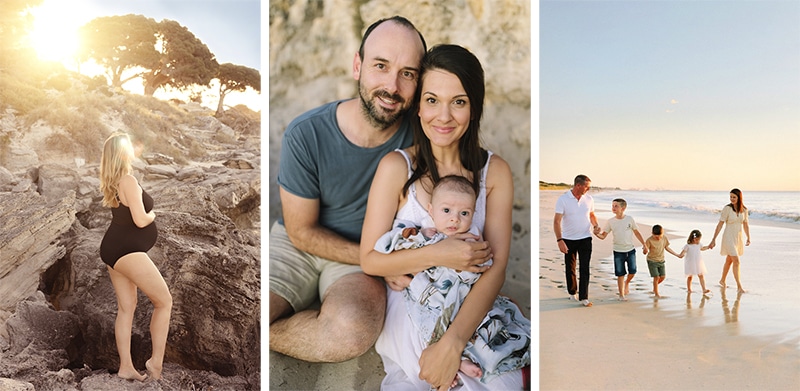 Perth Photography Pricing triptic of maternity, newborn and family images