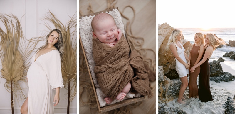 Perth Photography Pricing triptic of maternity, newborn and family images