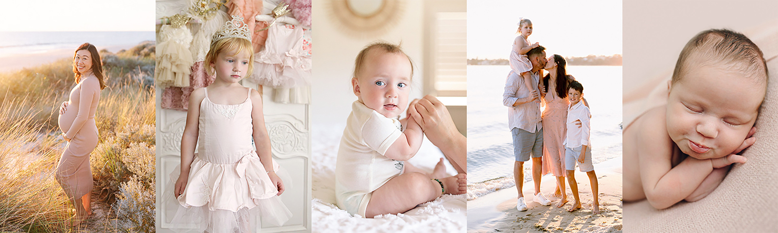 Collage of maternity, newborn, baby and family photographs