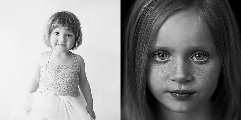 2 black and white portraits of children