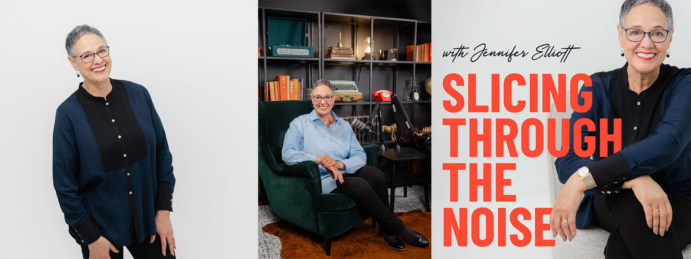 Personal brand podcast cover, showcasing cohesive branding images taken during studio session.