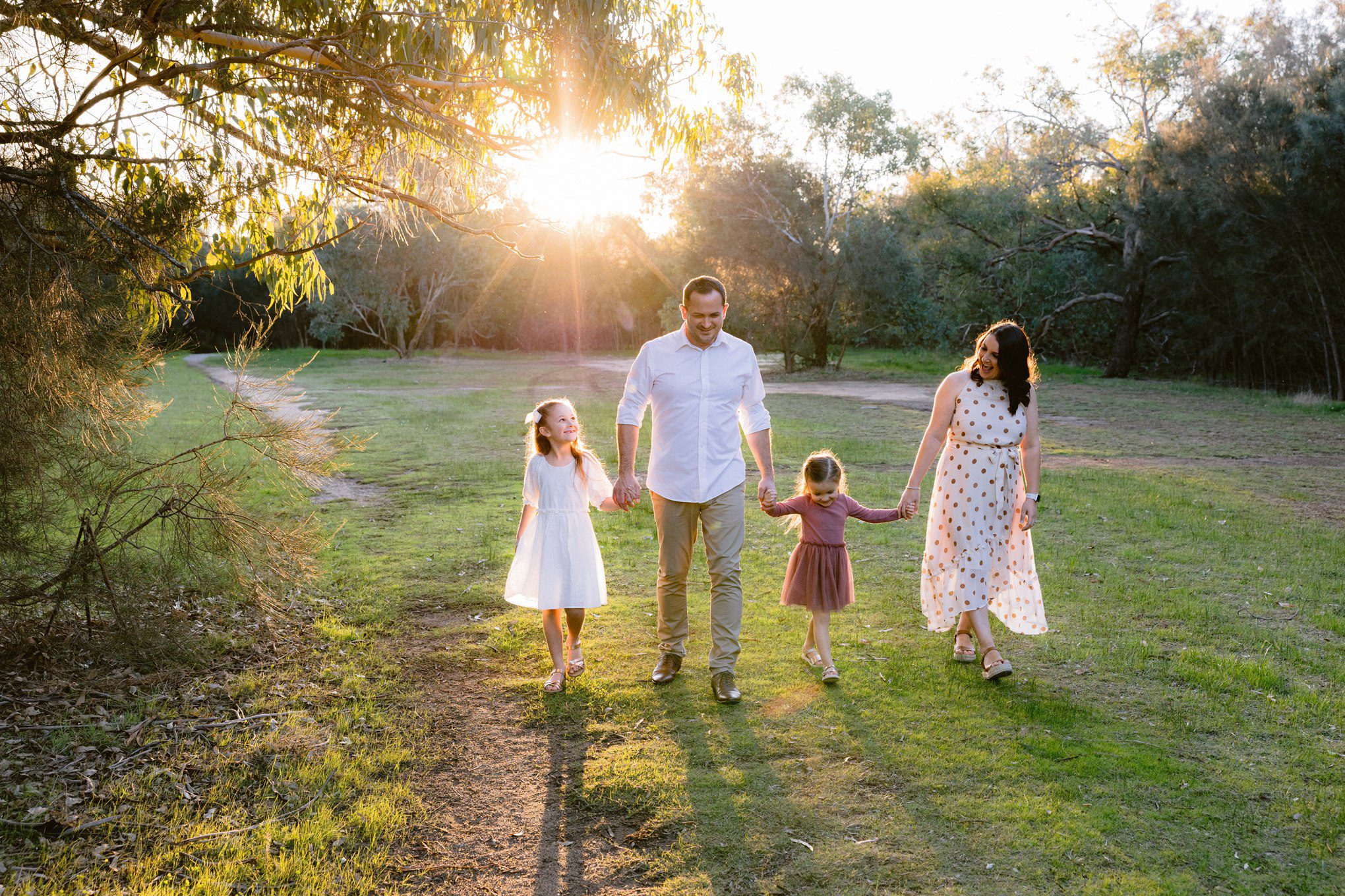 Perth golden hour family portrait with stunning sunset backdrop, Jessica Lockhart Photography