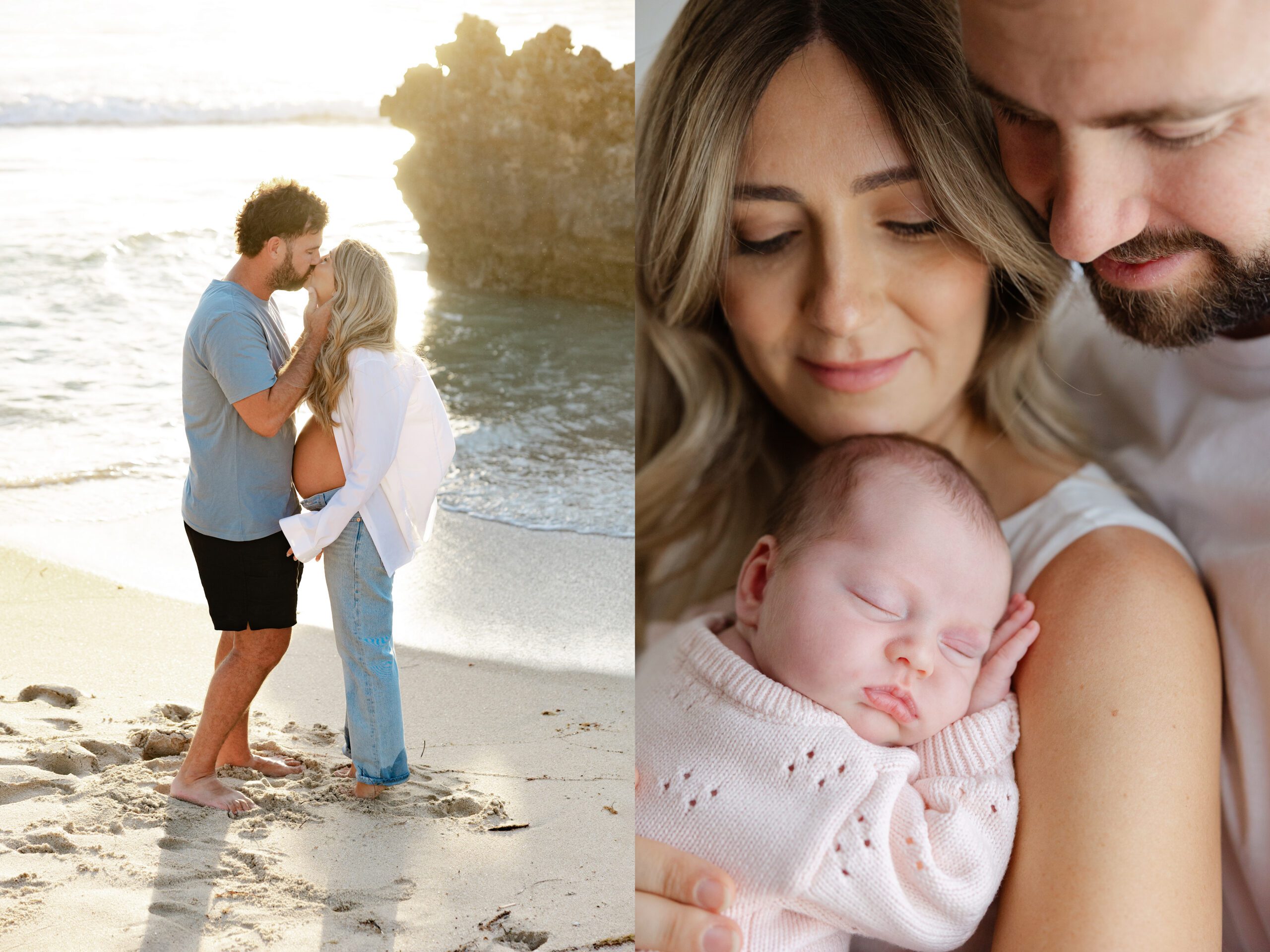 Maternity and newborn photography Perth showing consistent style across both sessions