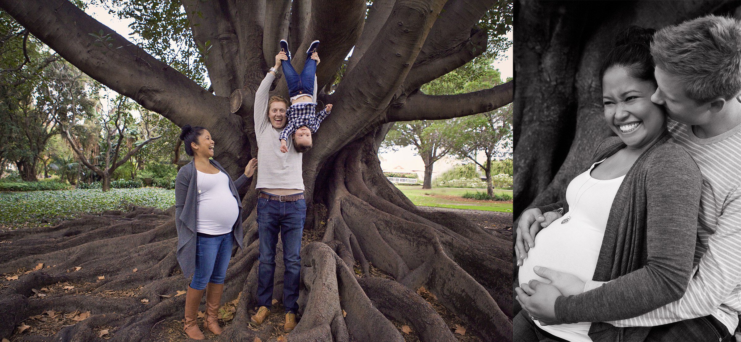 Outdoor at-home maternity session Perth, couple portrait in garden.